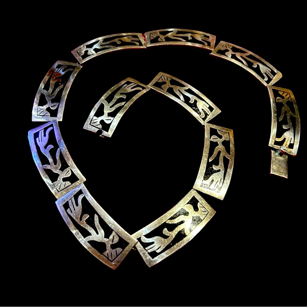 Vintage Sterling Silver Leaf and Vine Motif Enamel Modernist Choker From Mexico